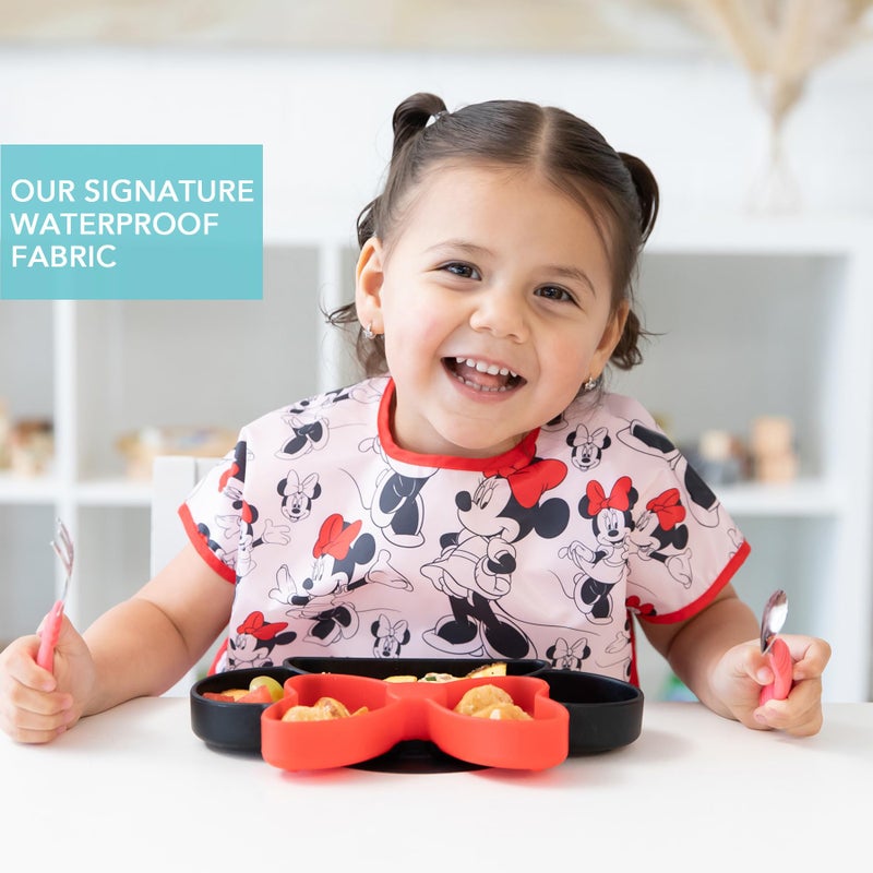 Bumkins Disney Short Sleeve Bib for Girl or Boy, Toddler and Kids for 1-3 Years, Large Size, Essential Must Have for Junior Children, Eating, Mess Saving Soft Fabric Apron for Play, Minnie Mouse - Image 3