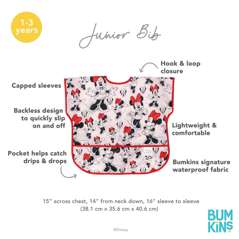 Bumkins Disney Short Sleeve Bib for Girl or Boy, Toddler and Kids for 1-3 Years, Large Size, Essential Must Have for Junior Children, Eating, Mess Saving Soft Fabric Apron for Play, Minnie Mouse - Image 5