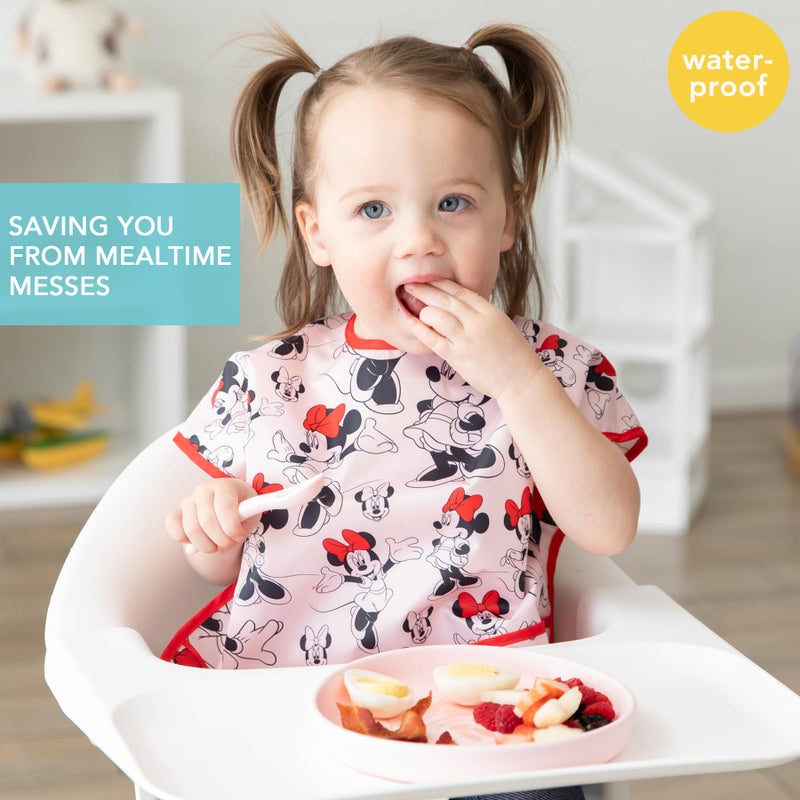 Bumkins Disney Short Sleeve Bib for Girl or Boy, Toddler and Kids for 1-3 Years, Large Size, Essential Must Have for Junior Children, Eating, Mess Saving Soft Fabric Apron for Play, Minnie Mouse - Image 2