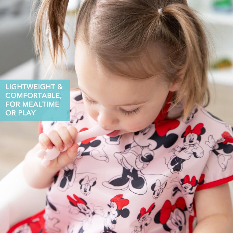 Bumkins Disney Short Sleeve Bib for Girl or Boy, Toddler and Kids for 1-3 Years, Large Size, Essential Must Have for Junior Children, Eating, Mess Saving Soft Fabric Apron for Play, Minnie Mouse - Image 4