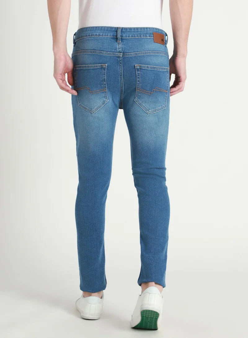 دينيس لينغو Slim Fit Light Blue Men's Jeans with Button & Zip Closure (Cotton Blend)