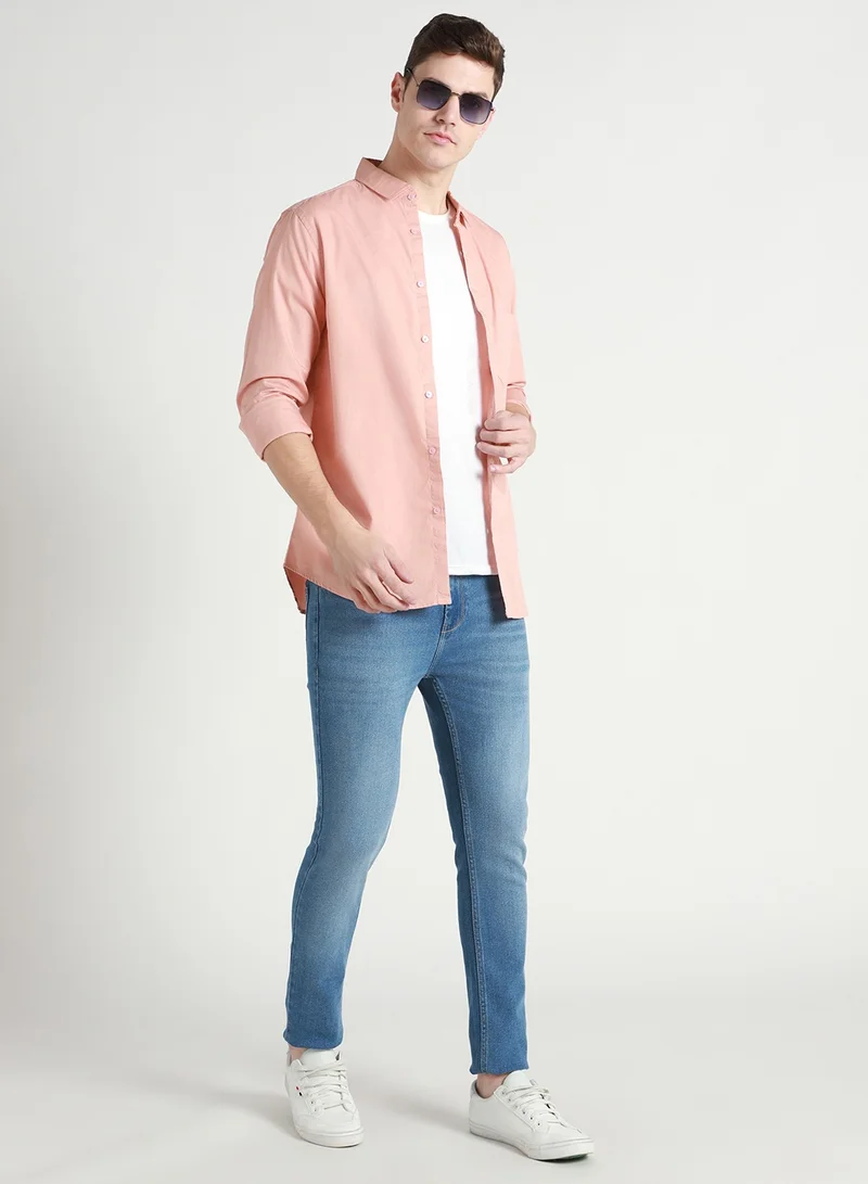 دينيس لينغو Slim Fit Light Blue Men's Jeans with Button & Zip Closure (Cotton Blend)