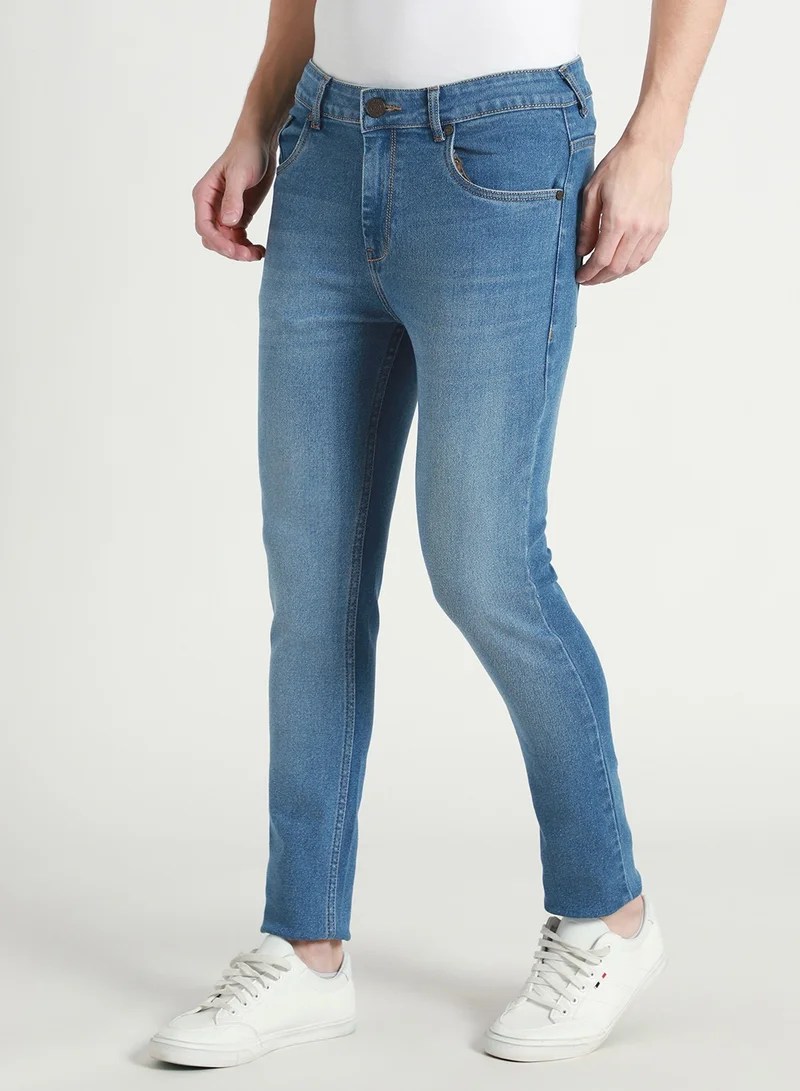 دينيس لينغو Slim Fit Light Blue Men's Jeans with Button & Zip Closure (Cotton Blend)