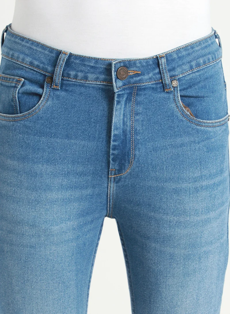 دينيس لينغو Slim Fit Light Blue Men's Jeans with Button & Zip Closure (Cotton Blend)