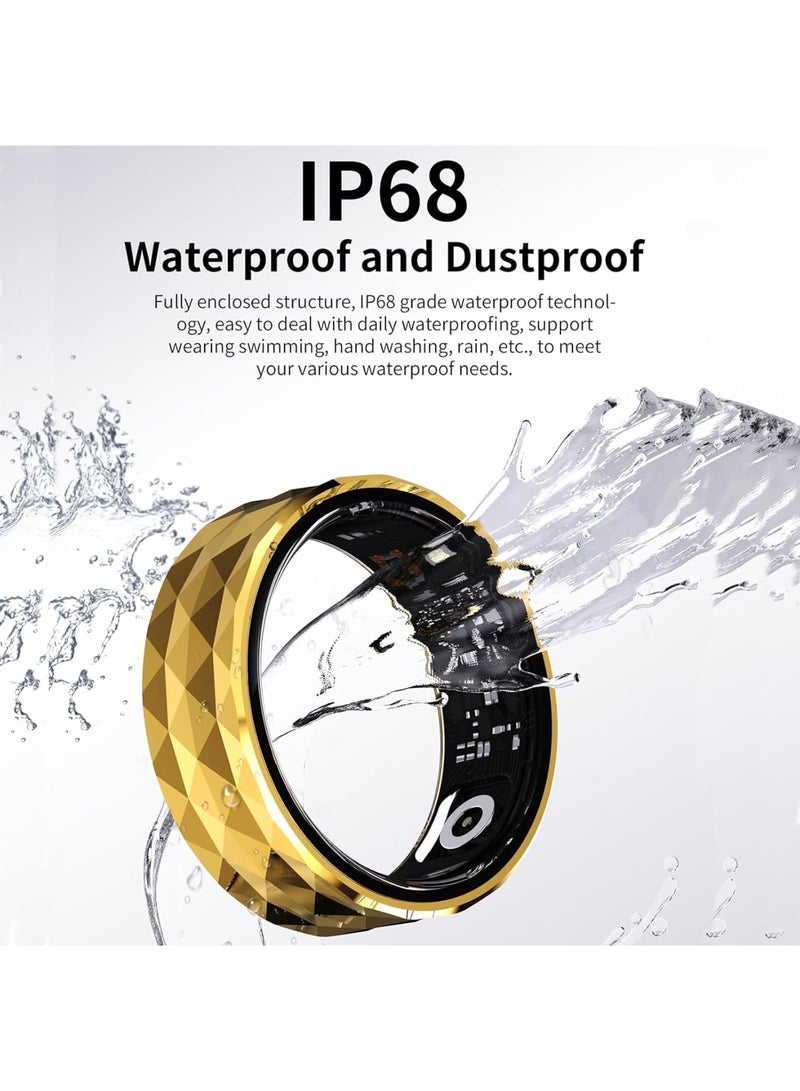 SOLARAE خاتم ذكي، 19.8 مم، خاتم تتبع نشاط مقاوم للماء IP68، خاتم ذكي لتتبع اللياقة البدنية مع السعرات الحرارية، معدل ضربات القلب، عداد الخطوات، جهاز مراقبة الأكسجين في الدم، متوافق مع أندرويد و iOS، ذهبي - Image 4