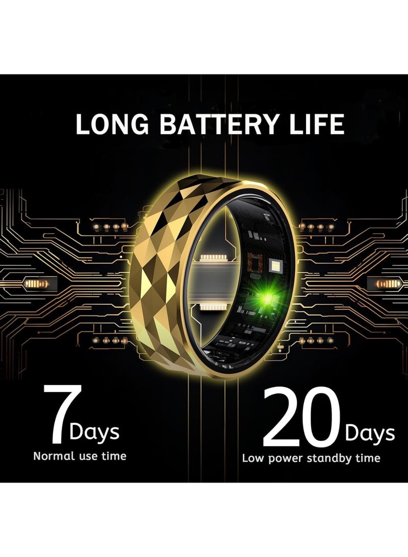 SOLARAE خاتم ذكي، 19.8 مم، خاتم تتبع نشاط مقاوم للماء IP68، خاتم ذكي لتتبع اللياقة البدنية مع السعرات الحرارية، معدل ضربات القلب، عداد الخطوات، جهاز مراقبة الأكسجين في الدم، متوافق مع أندرويد و iOS، ذهبي - Image 2