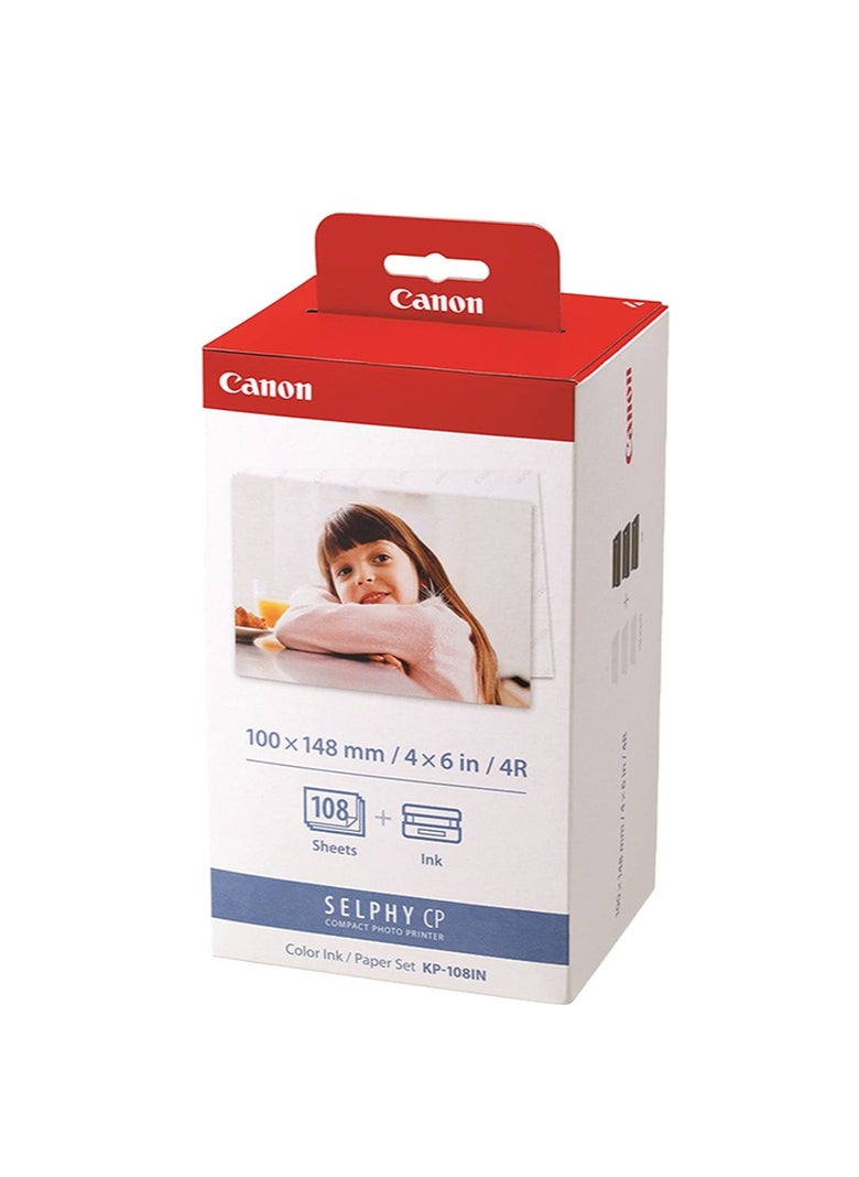 Canon Canon KP-108IN Color Ink Paper Set for Canon Selphy CP910/CP810 Photo Printer, 108 Sheets, White  - Image 1