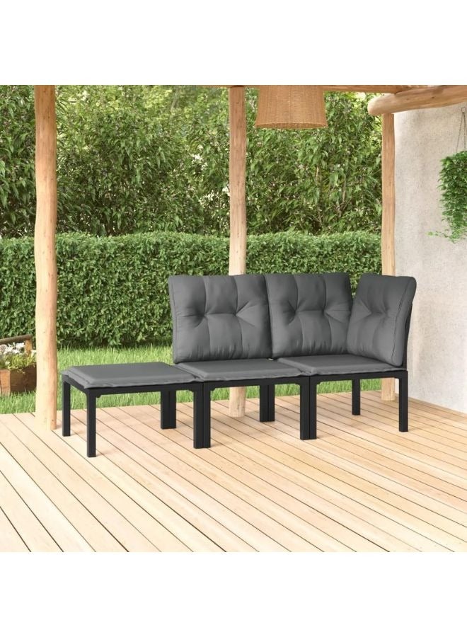 فيداكسل 3 قطع صالة حديقة مجموعة الأسود والرمادي poly rattan  - Image 1