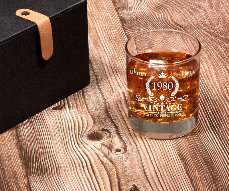 Triwol 45th Birthday Gifts for Men, Vintage 1980 Whiskey Glass Funny 45 Birthday Gift for Dad, Son, Husband, Brother, 45th Birthday Gift Ideas for Him, 45 Year Old Bday Decorations Party Favors - Image 4