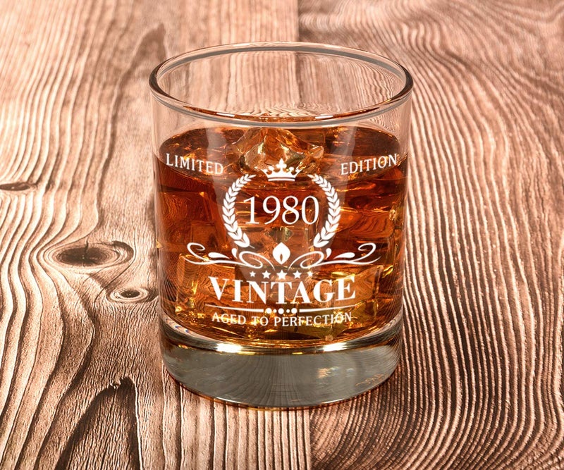 Triwol 45th Birthday Gifts for Men, Vintage 1980 Whiskey Glass Funny 45 Birthday Gift for Dad, Son, Husband, Brother, 45th Birthday Gift Ideas for Him, 45 Year Old Bday Decorations Party Favors - Image 2