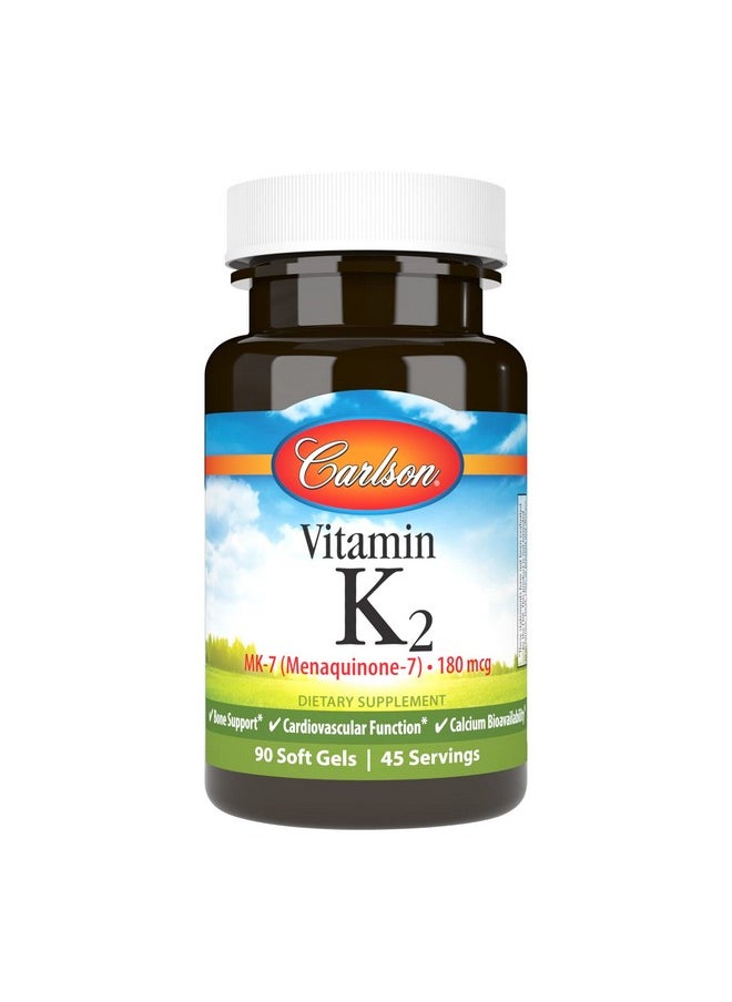 Carlson - Vitamin K2 Mk7 (Menaquinone) 180 Mcg Bone Support Function & Calcium Bioavailability 90 Softgels - Image 1