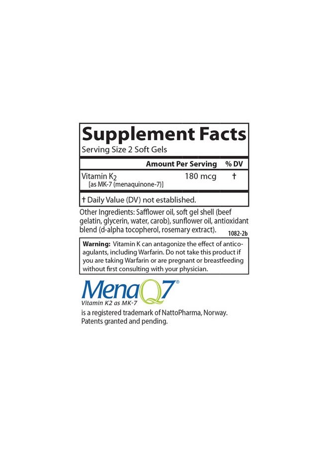 Carlson - Vitamin K2 Mk7 (Menaquinone) 180 Mcg Bone Support Function & Calcium Bioavailability 90 Softgels - Image 1