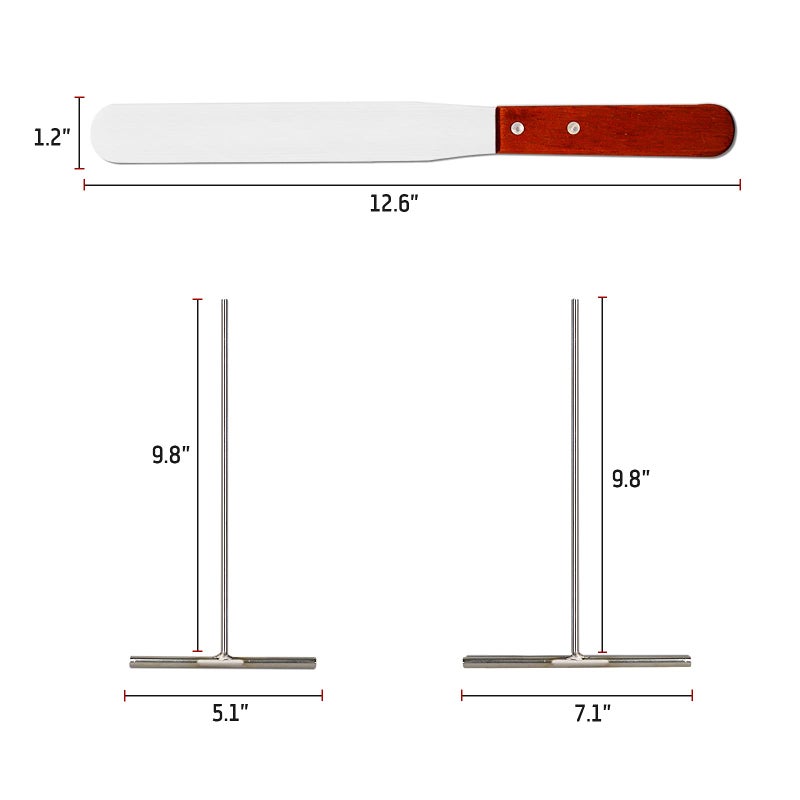 Echaprey صانع الكريب الاحترافي إيشابري T شكل من الفولاذ المقاوم للصدأ مع ملعقة توزيع تناسب صانع الكريب الكبير 3 قطع (5 بوصة، 7 بوصة ملعقات و12 بوصة ملعقة)  - Image 2