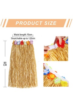 Generic 8Pcs Hawaiian Hula Skirt Costume Set Hippie Accessories Flower Fancy Dress Supplies Summer Beach Tropical Party Decorations (80CM)  - Image 3