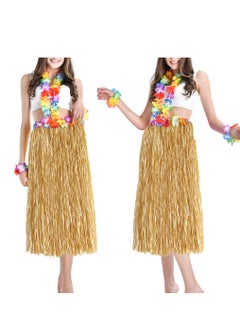 Generic 8Pcs Hawaiian Hula Skirt Costume Set Hippie Accessories Flower Fancy Dress Supplies Summer Beach Tropical Party Decorations (80CM)  - Image 4