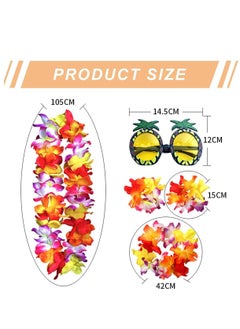 Generic 8Pcs Hawaiian Hula Skirt Costume Set Hippie Accessories Flower Fancy Dress Supplies Summer Beach Tropical Party Decorations (80CM)  - Image 2