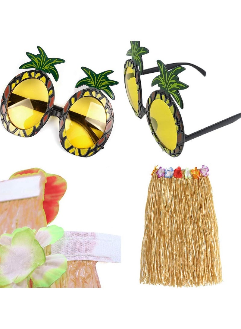 8Pcs Hawaiian Hula Skirt Costume Set Hippie Accessories Flower Fancy Dress Supplies Summer Beach Tropical Party Decorations (80CM)