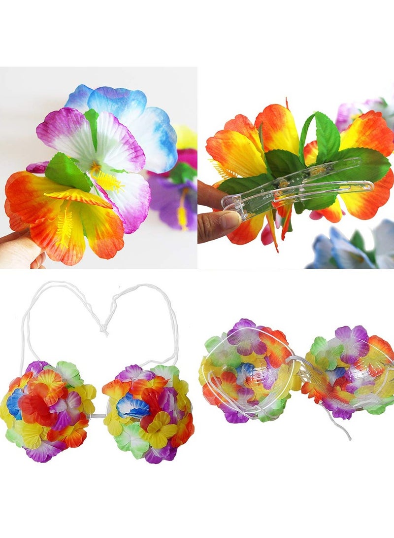 8Pcs Hawaiian Hula Skirt Costume Set Hippie Accessories Flower Fancy Dress Supplies Summer Beach Tropical Party Decorations (80CM)