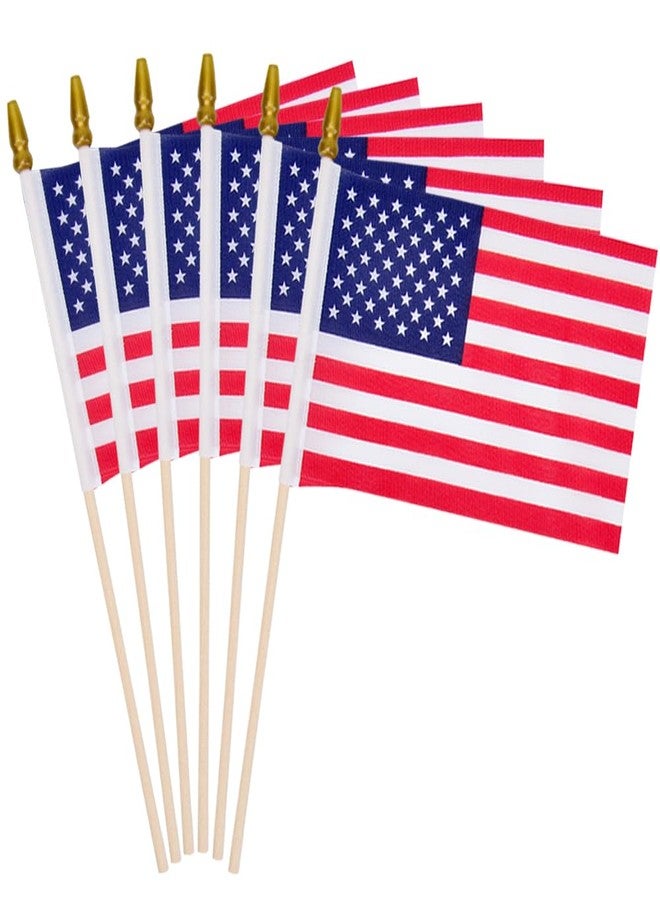 Uelfbaby 6 Pieces 4X6 Inch American Flags On Sticks, Portable Mini USA Flag Stick with Solid Wood Pole Security Spear Tip for Yard Flag, - Image 1