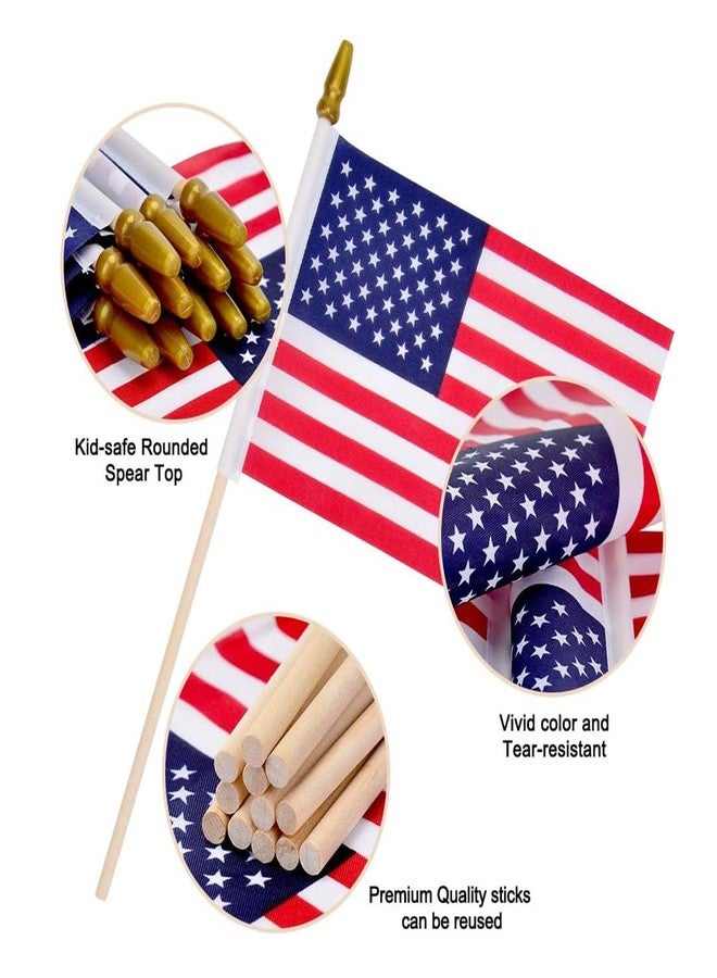 Uelfbaby 6 Pieces 4X6 Inch American Flags On Sticks, Portable Mini USA Flag Stick with Solid Wood Pole Security Spear Tip for Yard Flag, - Image 2