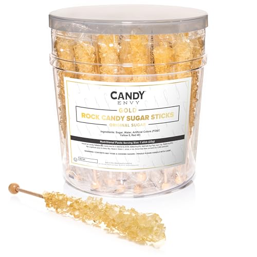 Candy Envy Gold Rock Candy Sugar Sticks  Original Sugar Flavored  36 Individually Wrapped Candy Gold Party Favors - Image 1