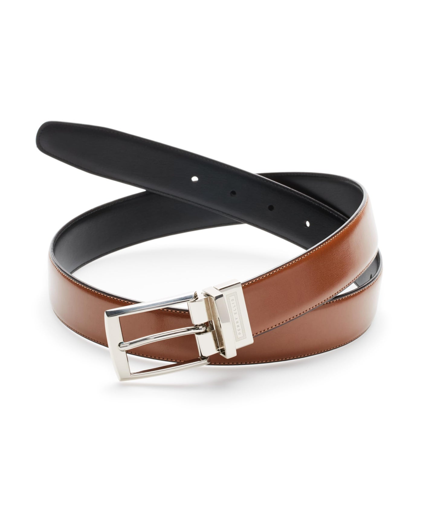 Perry Ellis Men's Portfolio Amigo Reversible Leather Belt, Stitched Edges, Durable, 1.5” Width (Available in Big & Tall), Luggage Brown, 38