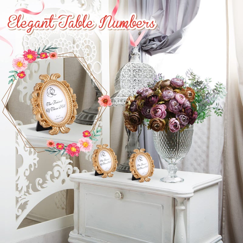 Vicenpal Vintage Picture Frame Antique Photo Frame Baroque Place Card Photo Holder Mini Picture Frame Beaded Photo Frame Resin Oval Frame Display Frame Christmas Holiday Decor (Gold  6 Pieces) - Image 4