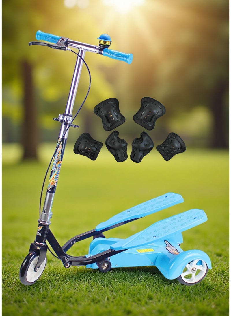 سكوتر ركل للأولاد والبنات - سكوتر ذكي بثلاث عجلات بدواسة مزدوجة ومقود قابل للتعديل وقابل للطي، مع مجموعة معدات حماية - Image 1