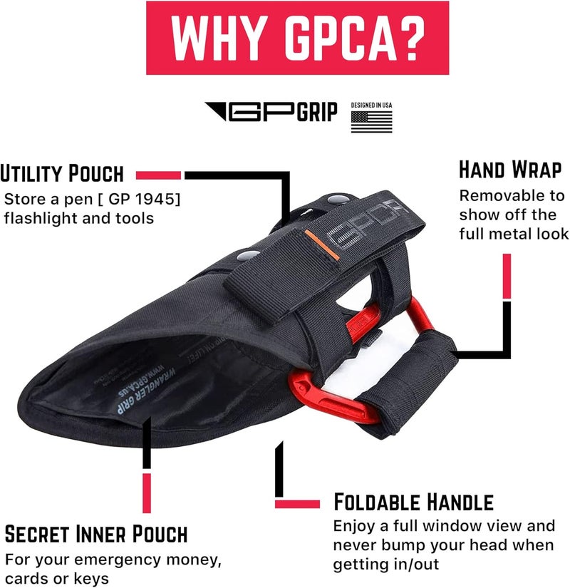 GPCA Metal Grab Handles for Jeep Wrangler 4xe, JL, JT, JK, Sport, Sahara, Rubicon and Gladiator 4DR/2DR 2007-2023 GP Grip PRO, Foldable Patented, 2+2 Packs, Firecracker Red - Image 3