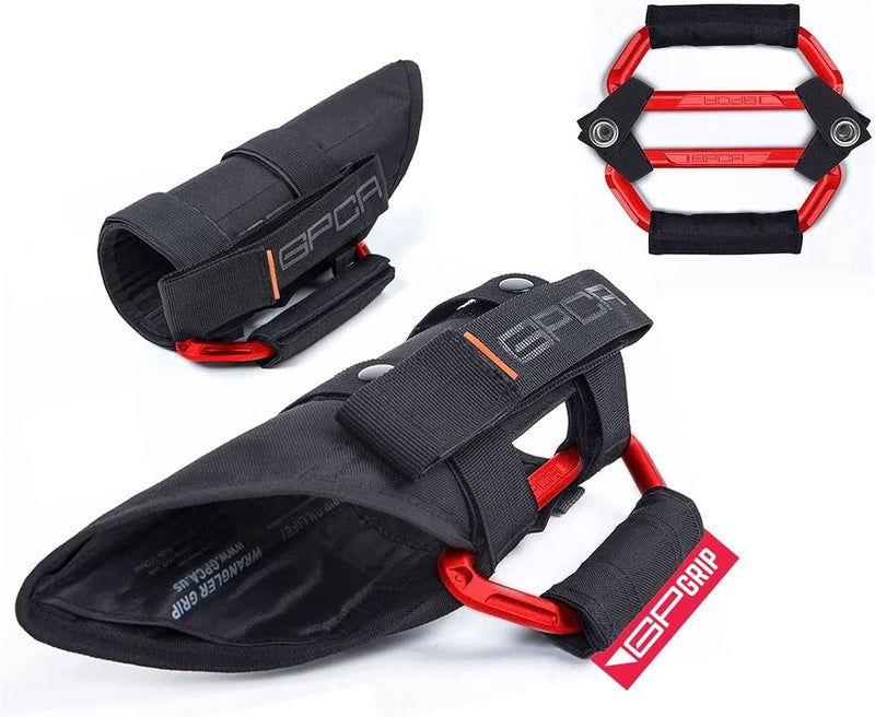 GPCA Metal Grab Handles for Jeep Wrangler 4xe, JL, JT, JK, Sport, Sahara, Rubicon and Gladiator 4DR/2DR 2007-2023 GP Grip PRO, Foldable Patented, 2+2 Packs, Firecracker Red - Image 1