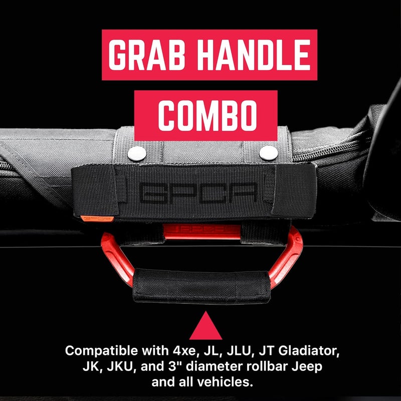 GPCA Metal Grab Handles for Jeep Wrangler 4xe, JL, JT, JK, Sport, Sahara, Rubicon and Gladiator 4DR/2DR 2007-2023 GP Grip PRO, Foldable Patented, 2+2 Packs, Firecracker Red - Image 2