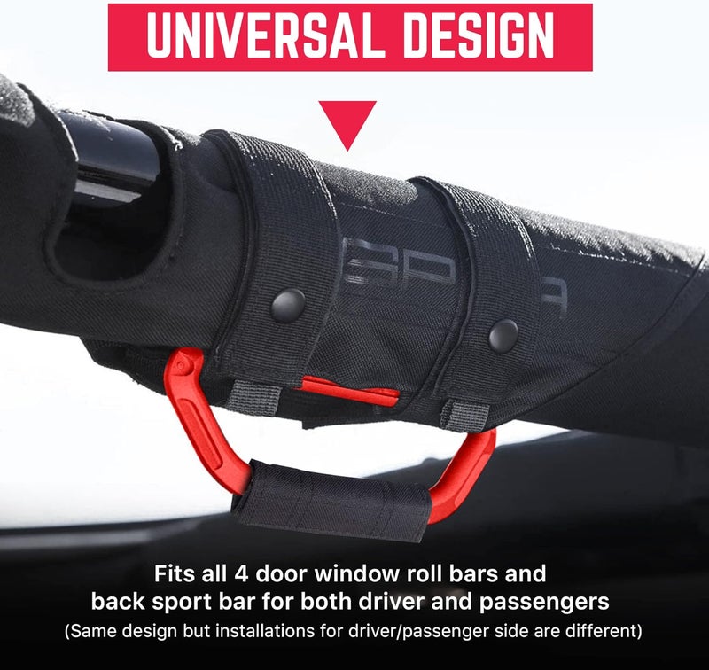 GPCA Metal Grab Handles for Jeep Wrangler 4xe, JL, JT, JK, Sport, Sahara, Rubicon and Gladiator 4DR/2DR 2007-2023 GP Grip PRO, Foldable Patented, 2+2 Packs, Firecracker Red - Image 4