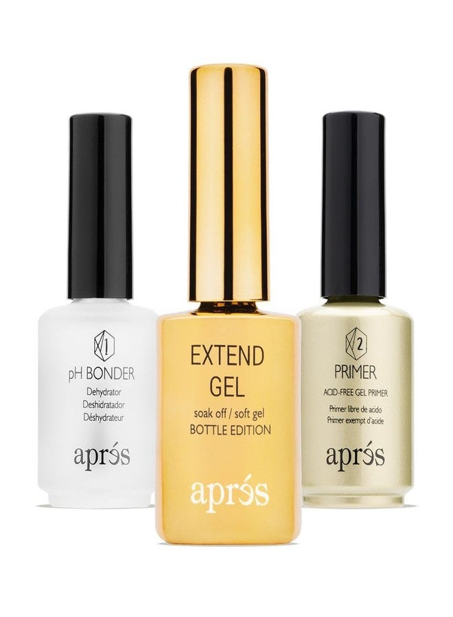 APRÉS Gel-X® Professional Nail Extension Bundle - Gold Bottle Extend Gel, pH Bonder, Non-Acidic Primer, 15 ml Set - Image 1
