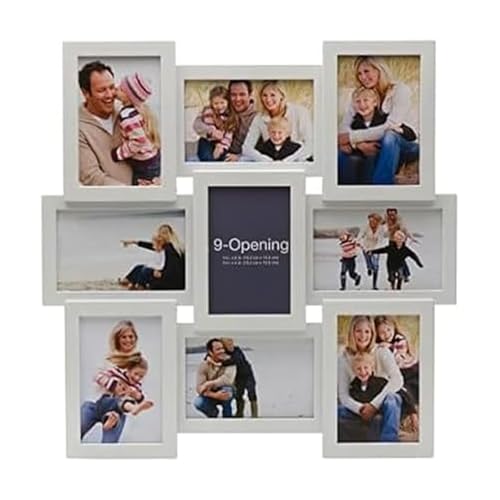 Melannco 18 x 18 Inch 9 Opening Photo Collage Frame, Displays Four 4x6 and Five 6x4 Inch Photos, White - Image 1