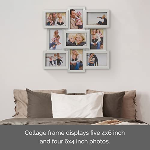 Melannco 18 x 18 Inch 9 Opening Photo Collage Frame, Displays Four 4x6 and Five 6x4 Inch Photos, White - Image 4