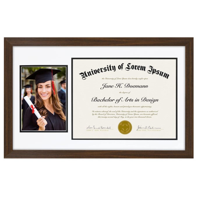 11x18 Diploma Frame with ShatterResistant Glass Fits 85x11 Diplomas and 5x7 Pictures Signature Collection Graduation Picture Frame for Wall Display Walnut