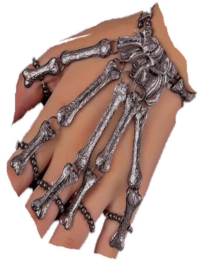 YERTTER Women Vintage Skull Fingers Metal Skeleton Bracelet Ring Hip Hop Street Dancing Cosplay Wristband for Halloween and Special Festival (Black) - Image 1