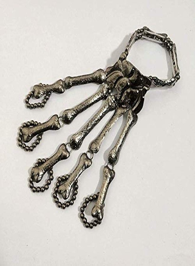 YERTTER Women Vintage Skull Fingers Metal Skeleton Bracelet Ring Hip Hop Street Dancing Cosplay Wristband for Halloween and Special Festival (Black) - Image 4