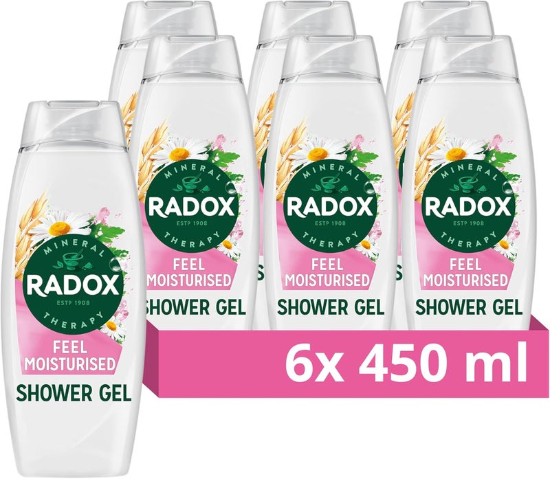 Radox Mineral Therapy Feel Moisturised body wash pack of 6 shower gel with a chamomile oat fragrance for a soothing shower experience 450 ml White