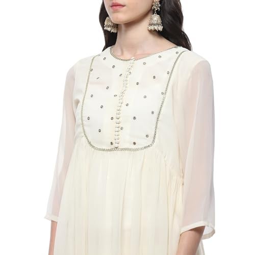 BIBA Women EMBROIDERY GATHERED SALWAR KURTA DUPATTA(SKDRIVAYAT9575_OFF WHITE_34) - Image 5