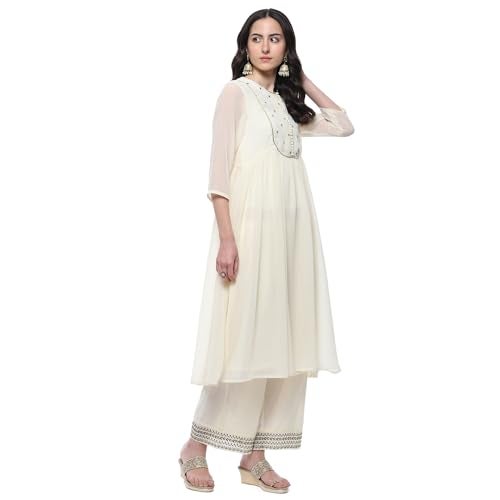 BIBA Women EMBROIDERY GATHERED SALWAR KURTA DUPATTA(SKDRIVAYAT9575_OFF WHITE_34) - Image 3