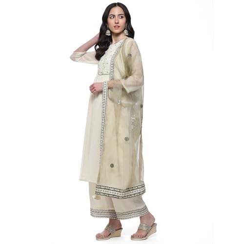 BIBA Women EMBROIDERY GATHERED SALWAR KURTA DUPATTA(SKDRIVAYAT9575_OFF WHITE_34) - Image 2