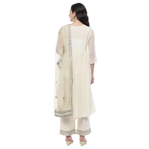 BIBA Women EMBROIDERY GATHERED SALWAR KURTA DUPATTA(SKDRIVAYAT9575_OFF WHITE_34) - Image 4