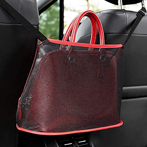 KolorFish Car Net Pocket Handbag Holder, Car Mesh Organizer, Car Backseat Organizer, Barrier of Backseat Pet Kids (Red without Pocket) - Image 1