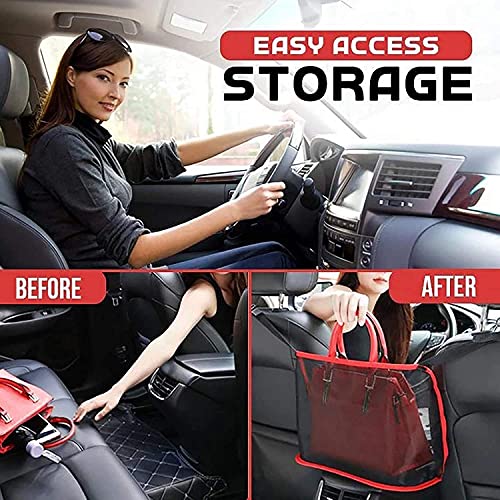 KolorFish Car Net Pocket Handbag Holder, Car Mesh Organizer, Car Backseat Organizer, Barrier of Backseat Pet Kids (Red without Pocket) - Image 3