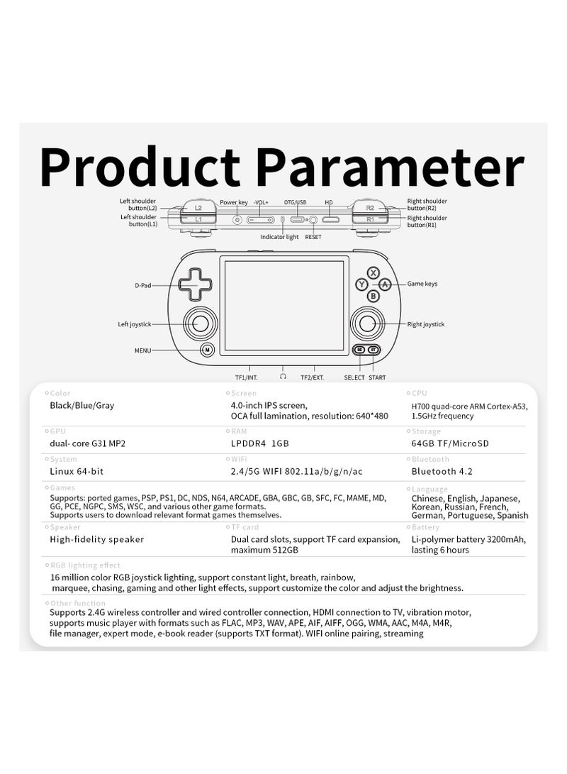 أنبيرنيك وحدة تحكم ألعاب محمولة Anbernic RG40XX H 4.0 IPS شاشة -Linux 64-bit-H700 رباعية النواة ARM Cortex-A53 تردد 1.5 جيجا هرتز - كور 3200 مللي أمبير في الساعة 5 جيجا واي فاي مخرج HDMI بلوتوث 【محاكيات رمادية 64G أكثر من 5000 لعبة مثبتة مسبقًا 】 - Image 5