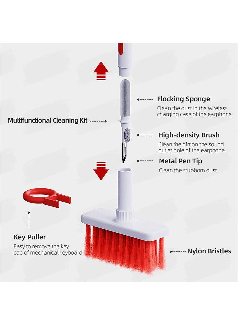 Theodor Cleaning Soft Brush Keyboard Cleaner 5-in-1 Multi-Function Computer Cleaning Tools Kit Keycap Puller Remover Multi Brush for PC Laptop Camera Lens (Red) - Image 2