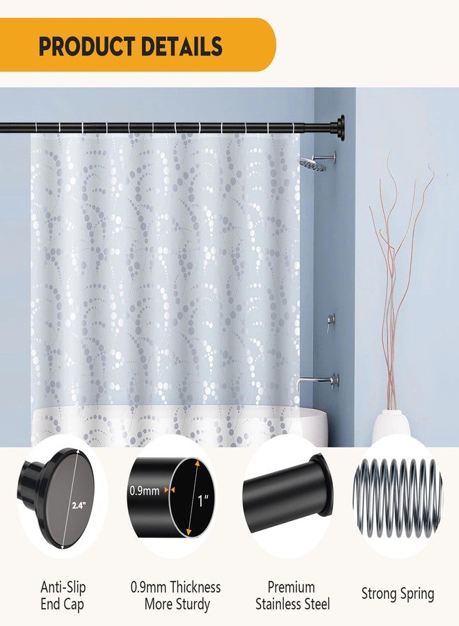 Widyana Shower Curtain Rod 1" Diameter 17-89inch Heavy Duty Shower Rod Spring Adjustable Tension Curtain Rod Non-Threaded No Drill Stainless Steel Non Slip for Bathroom Window Closet Outdoor Black - Image 5