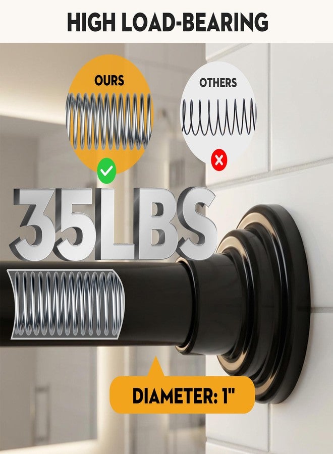 Widyana Shower Curtain Rod 1" Diameter 17-89inch Heavy Duty Shower Rod Spring Adjustable Tension Curtain Rod Non-Threaded No Drill Stainless Steel Non Slip for Bathroom Window Closet Outdoor Black - Image 2