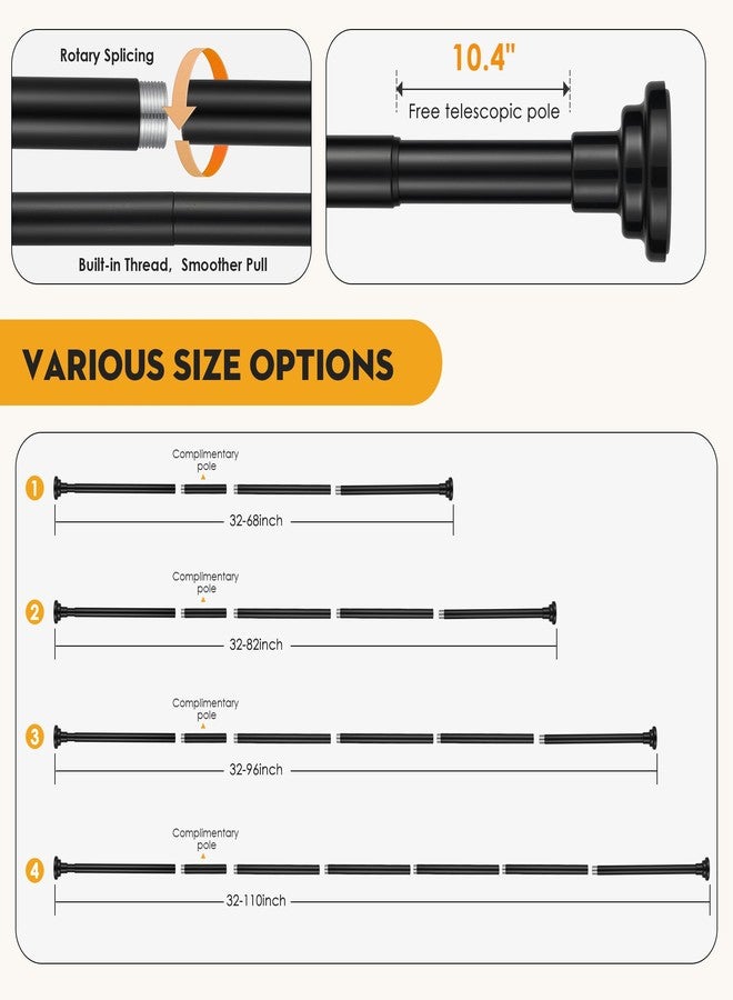 Widyana Shower Curtain Rod 1" Diameter 17-89inch Heavy Duty Shower Rod Spring Adjustable Tension Curtain Rod Non-Threaded No Drill Stainless Steel Non Slip for Bathroom Window Closet Outdoor Black - Image 4